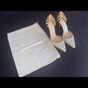 Manolo Blahnik D’Orsay Heels Pump Black White 37.5